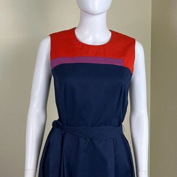 Boss Hugo Boss Hadesa Colorblocked Cotton Poplin Fit & Flare Mini Dress Modern - Picture 12 of 16